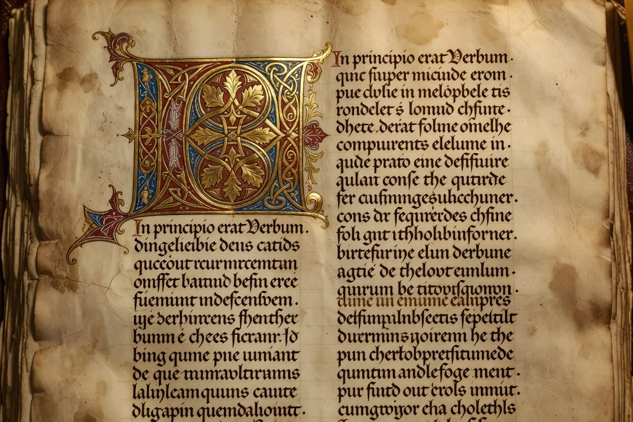 Page de manuscrit médiéval enluminé avec lettrine ornée et calligraphie latine, codex théologique