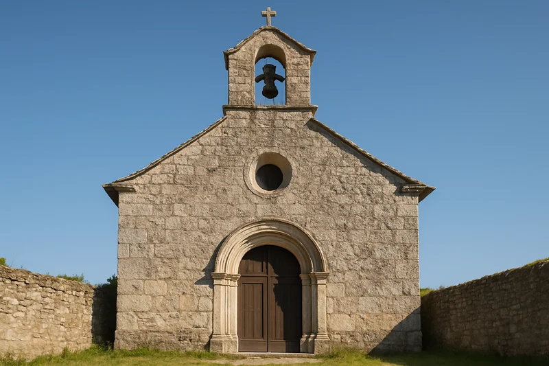 Chapelle des Pénitents Blancs de Treignac en Corrèze, façade en pierre et clocher modeste