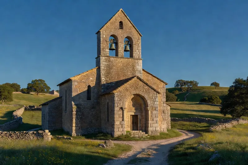 Église romane d'un village corrézien des Monédières avec son clocher-mur en granite
