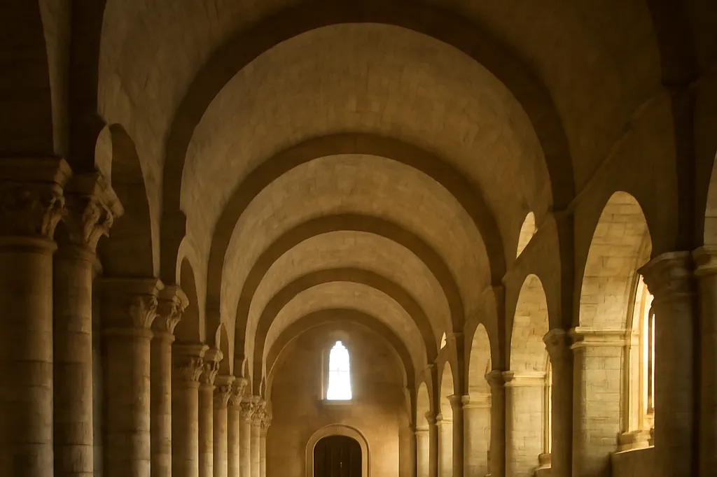 Détail des coupoles romanes de la nef de l'abbaye de Solignac vues depuis l'intérieur de l'église