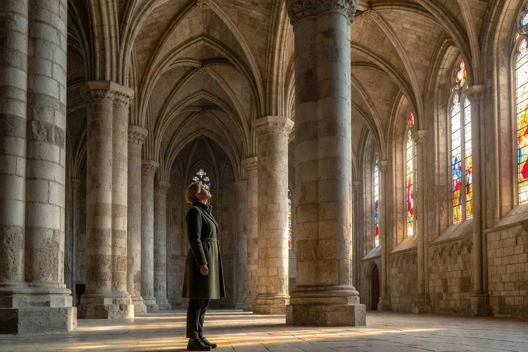 Nef de la cathédrale Notre-Dame de Tulle avec piliers romans et voûtes gothiques éclairées par la lumière naturelle