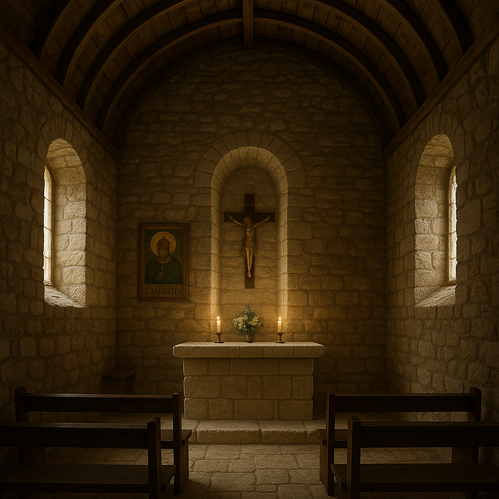 Intérieur rustique de l'église romane de Saint-Augustin en Corrèze avec sa voûte en bois