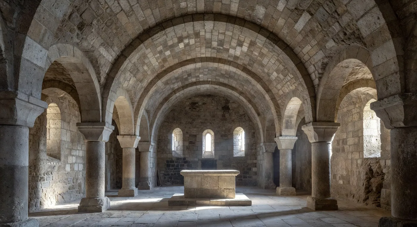 Detail du portail roman et des chapiteaux sculptes de l'eglise de Saint-Augustin
