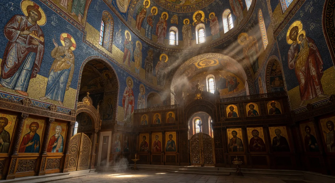 Icone trinitaire orthodoxe de style byzantin representant les trois anges de l'hospitalite d'Abraham