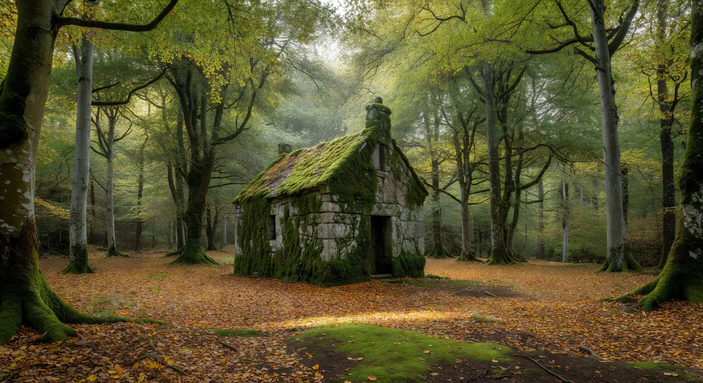 Chapelle rurale en pierre au bord d'un sentier des Monedieres