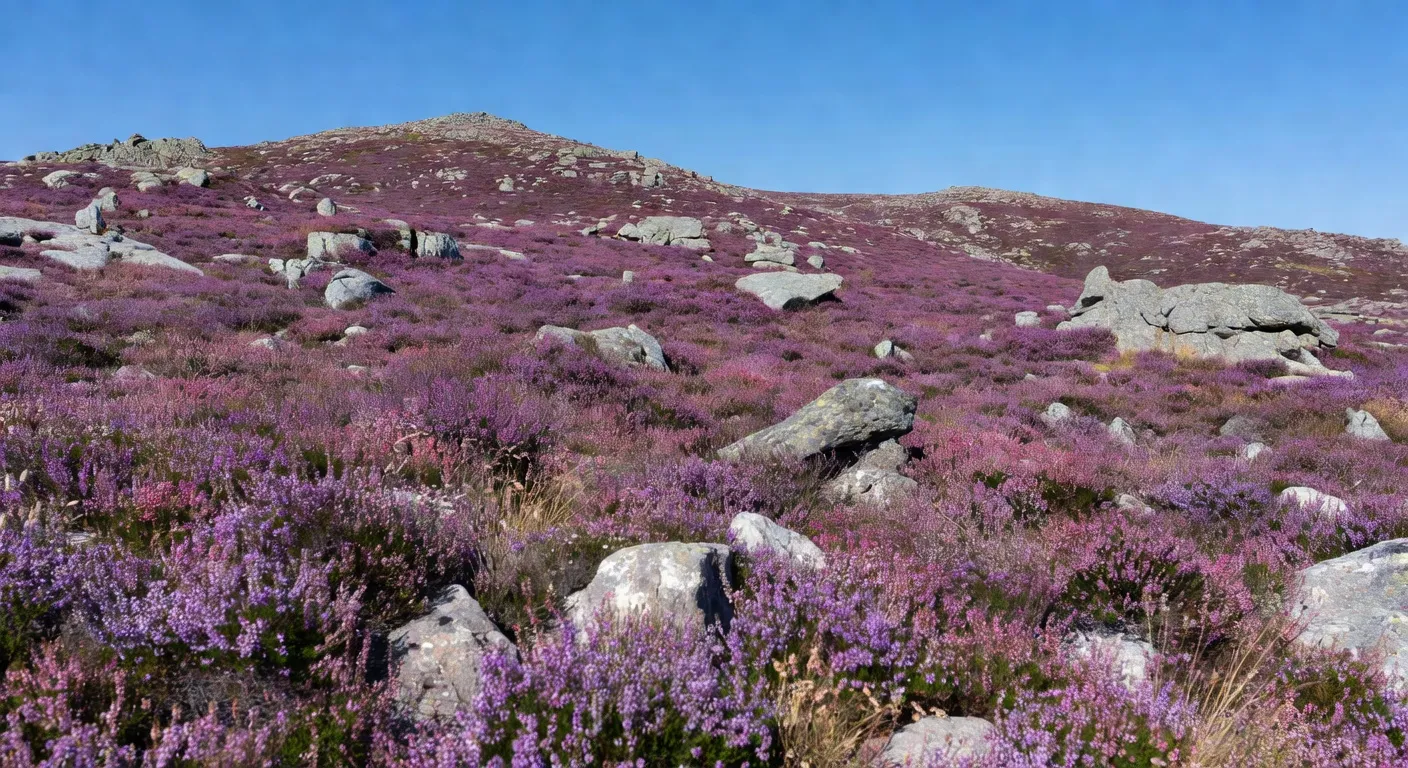 Landes de bruyere et chaos granitiques au sommet du suc au May dans les Monedieres