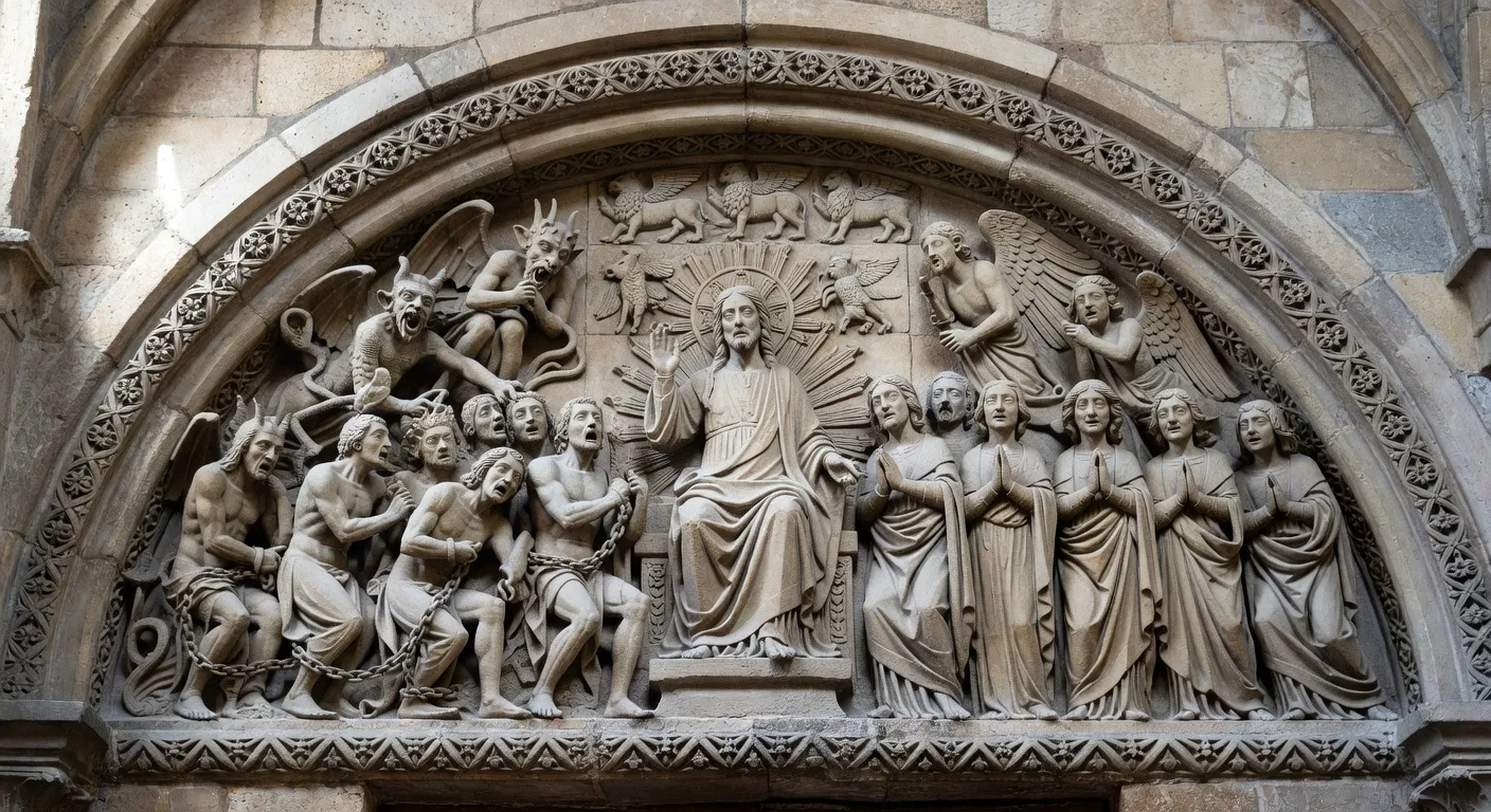 Fresque ancienne representant la chute et la redemption dans l'art chretien