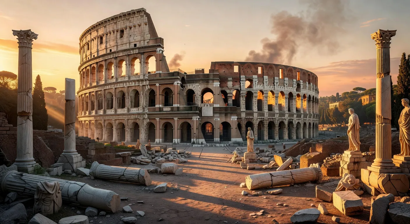 Fresque ancienne representant la tension entre cite terrestre et cite celeste dans la vision de saint Augustin