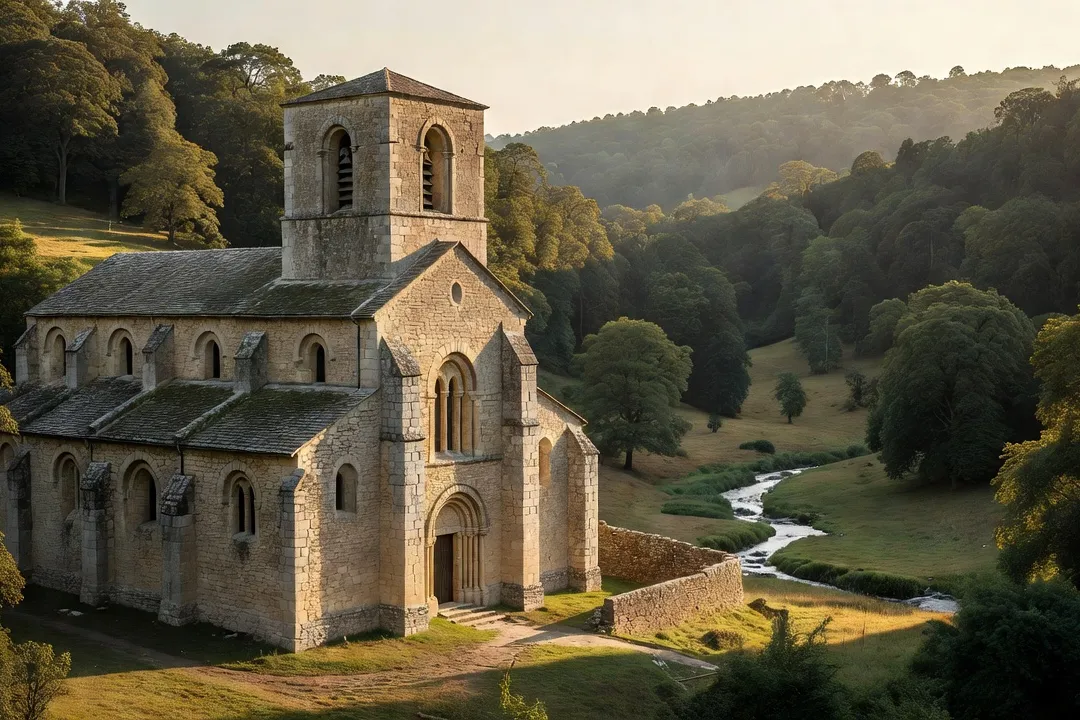 Église abbatiale romane cistercienne dans la campagne corrézienne