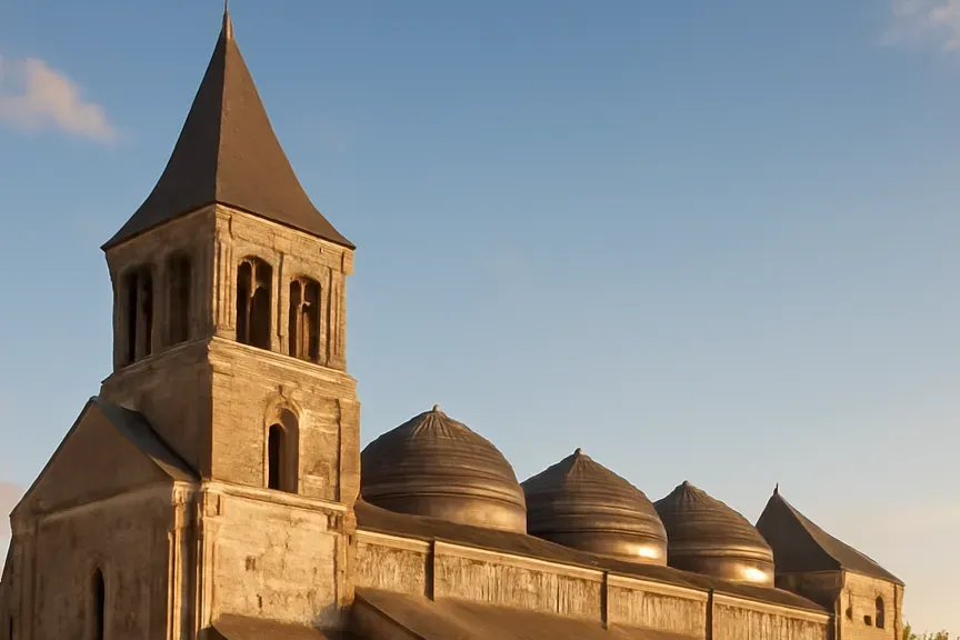 Nef romane de l'abbaye de Solignac avec sa file de coupoles caractéristique en Haute-Vienne