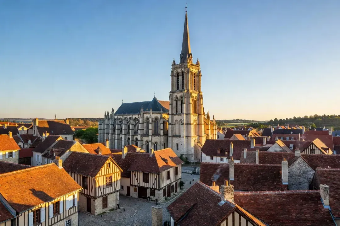 Clocher élancé de la cathédrale Notre-Dame de Tulle dominant les toits de la vieille ville en Corrèze