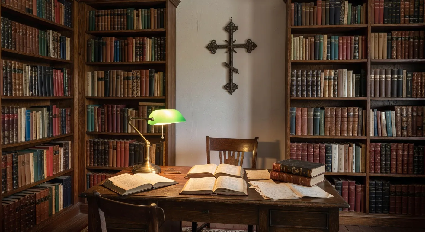 Bureau academique avec textes patristiques