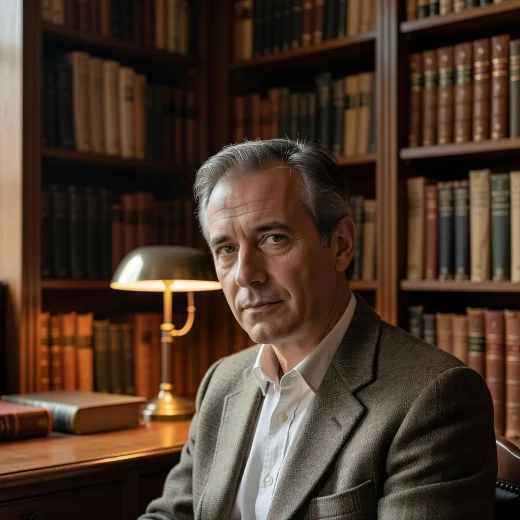 Théologien dans un bureau garni d'ouvrages patristiques