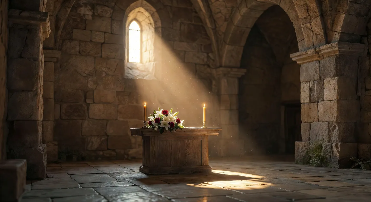 Interieur d'eglise avec autel de mariage
