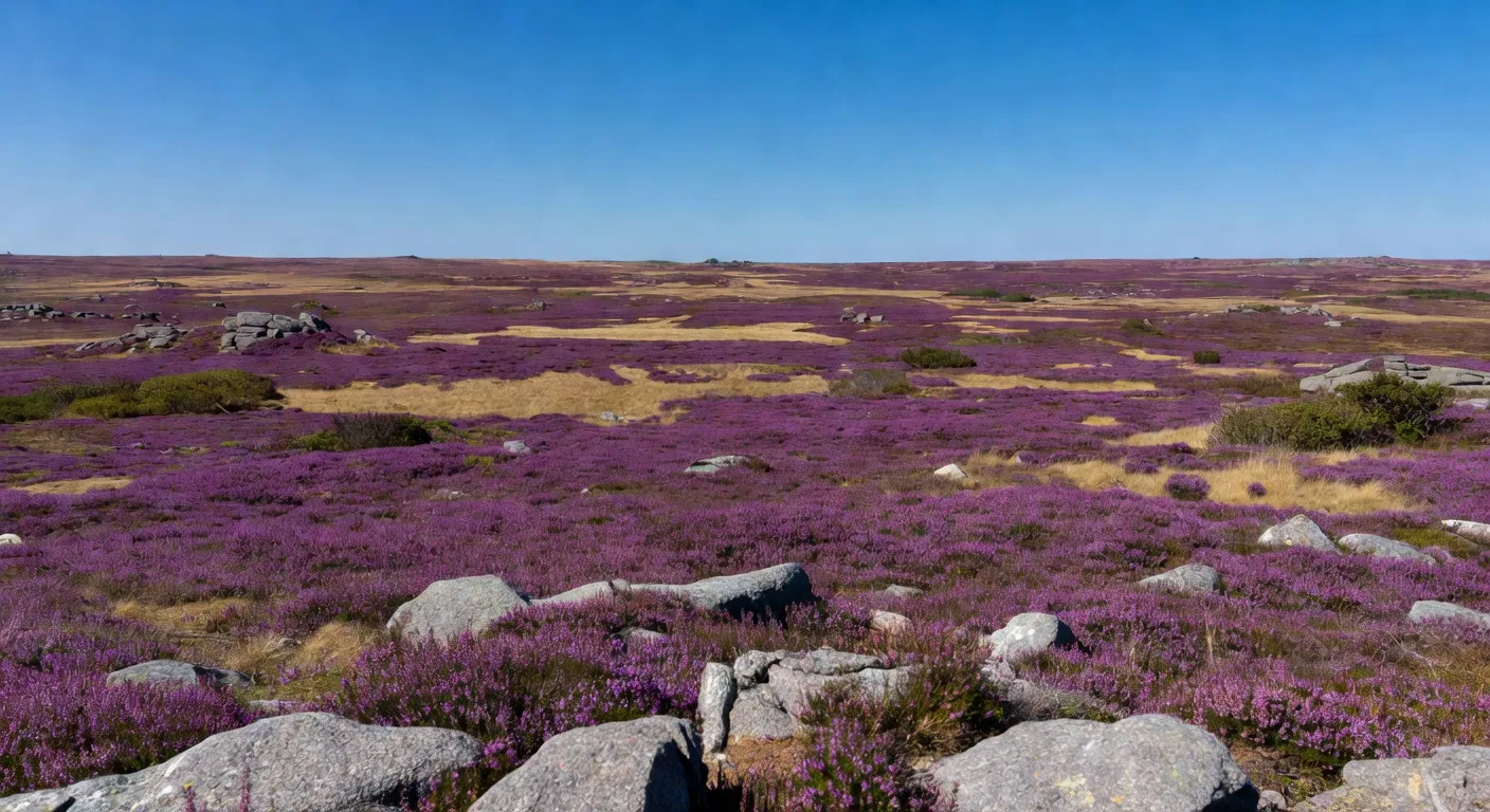 Panorama du massif des Monedieres en Correze avec ses landes de bruyere