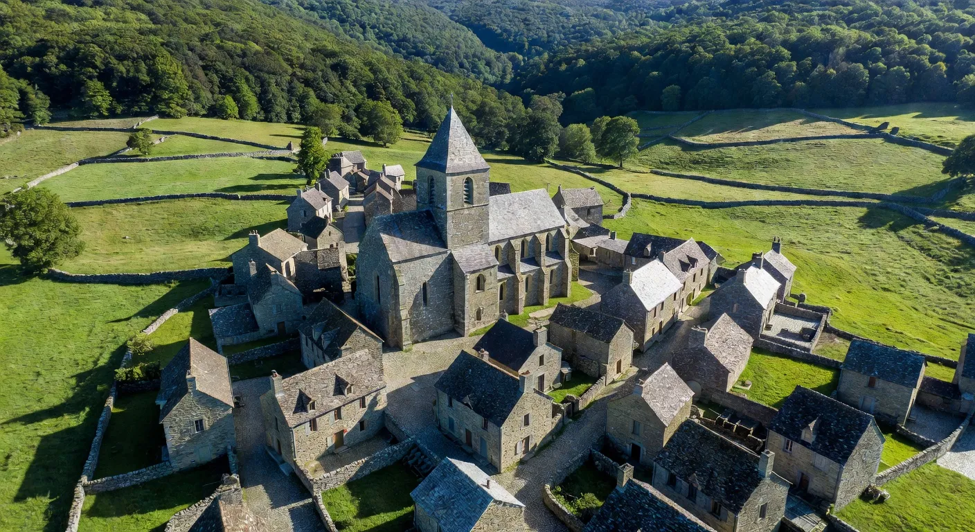 Vue panoramique du village de Saint-Augustin en Correze avec son eglise romane