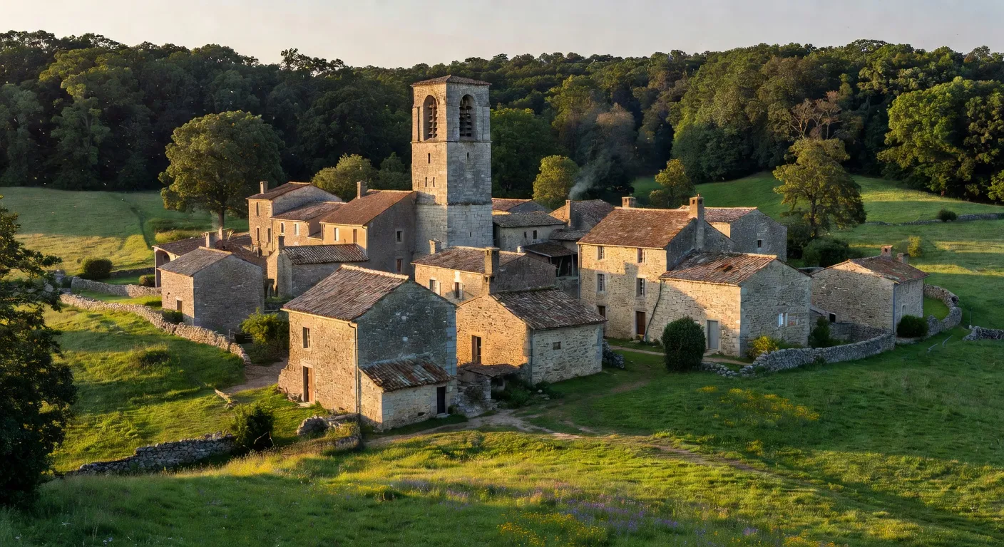 Village de Saint-Augustin en Corrèze, clocher roman