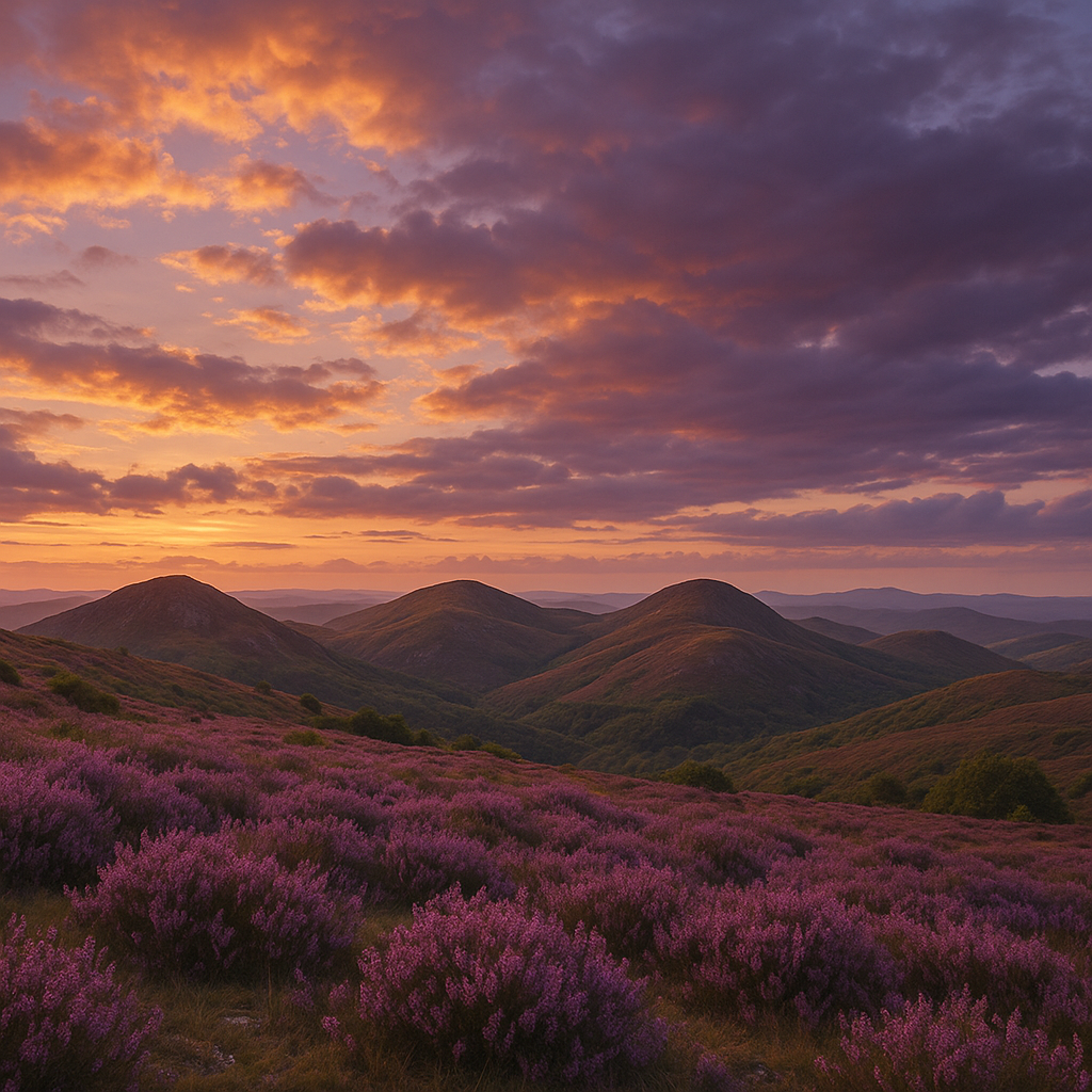 Paysage du massif des Monédières au coucher du soleil